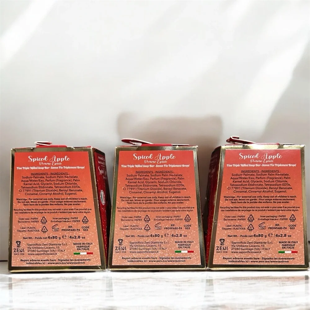 Lot of 3 Spiced Apple scented Soap 12 pack stocking stuffer Made in Italy